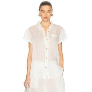 Khaite Keefe Organza Silk Short Sleeve Top in Chalk 0
